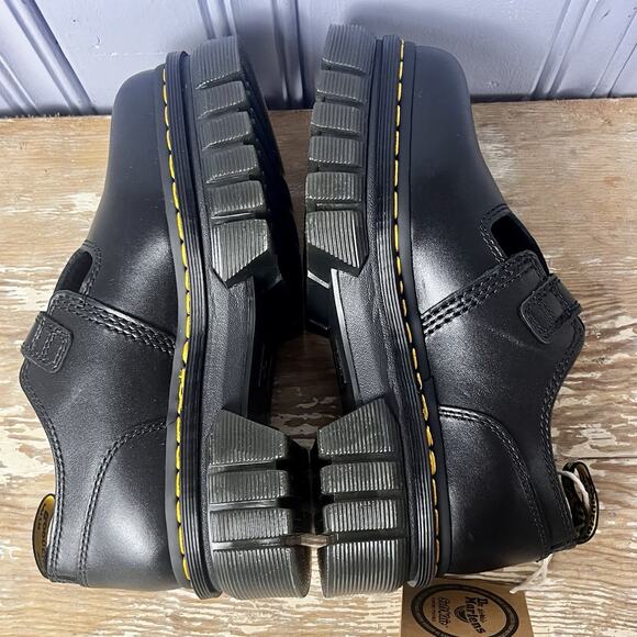 New Dr Doc Marten Audrick T Bar Shoes Womens 7 Black Leather Mary Jane Platform - Picture 13 of 16
